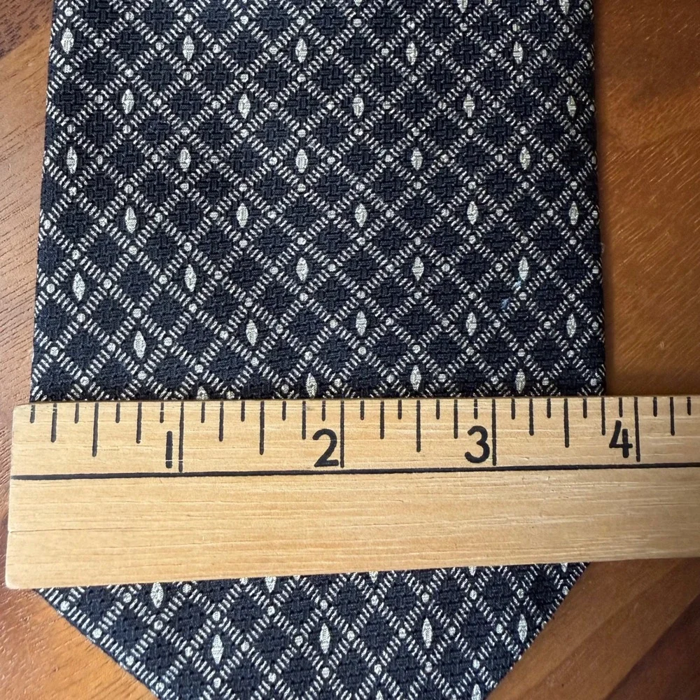 Mezzano Men's Black Tie‎ Gold Diamond Geometric Silk Necktie